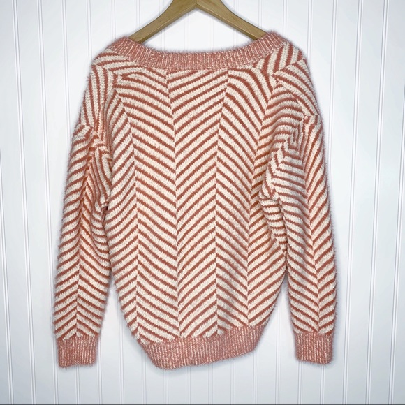 FRNCH Diagonal Stripe Chenille V-Neck Sweater M/L - Picture 2 of 7